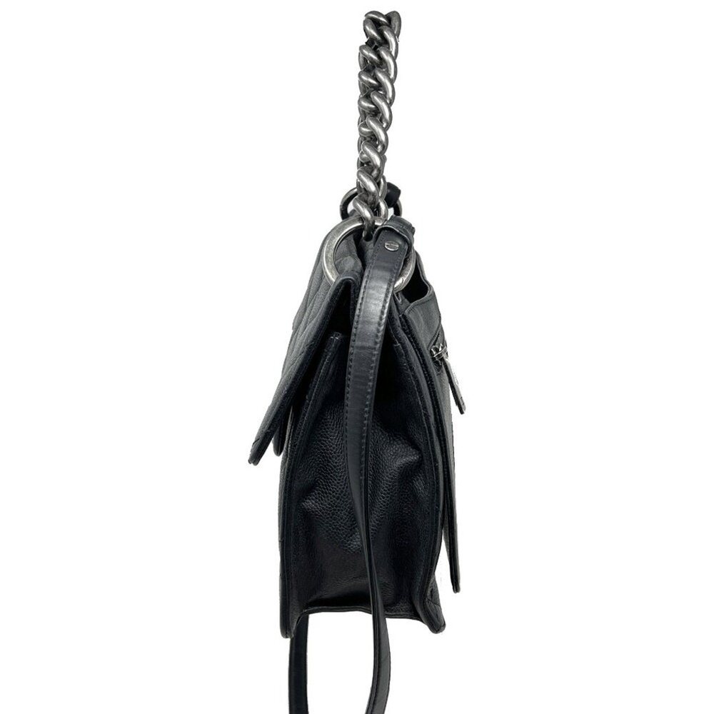 Chanel Black Caviar Leather Flap Bag Silver Chain Shoulder - Picture 6 of 12